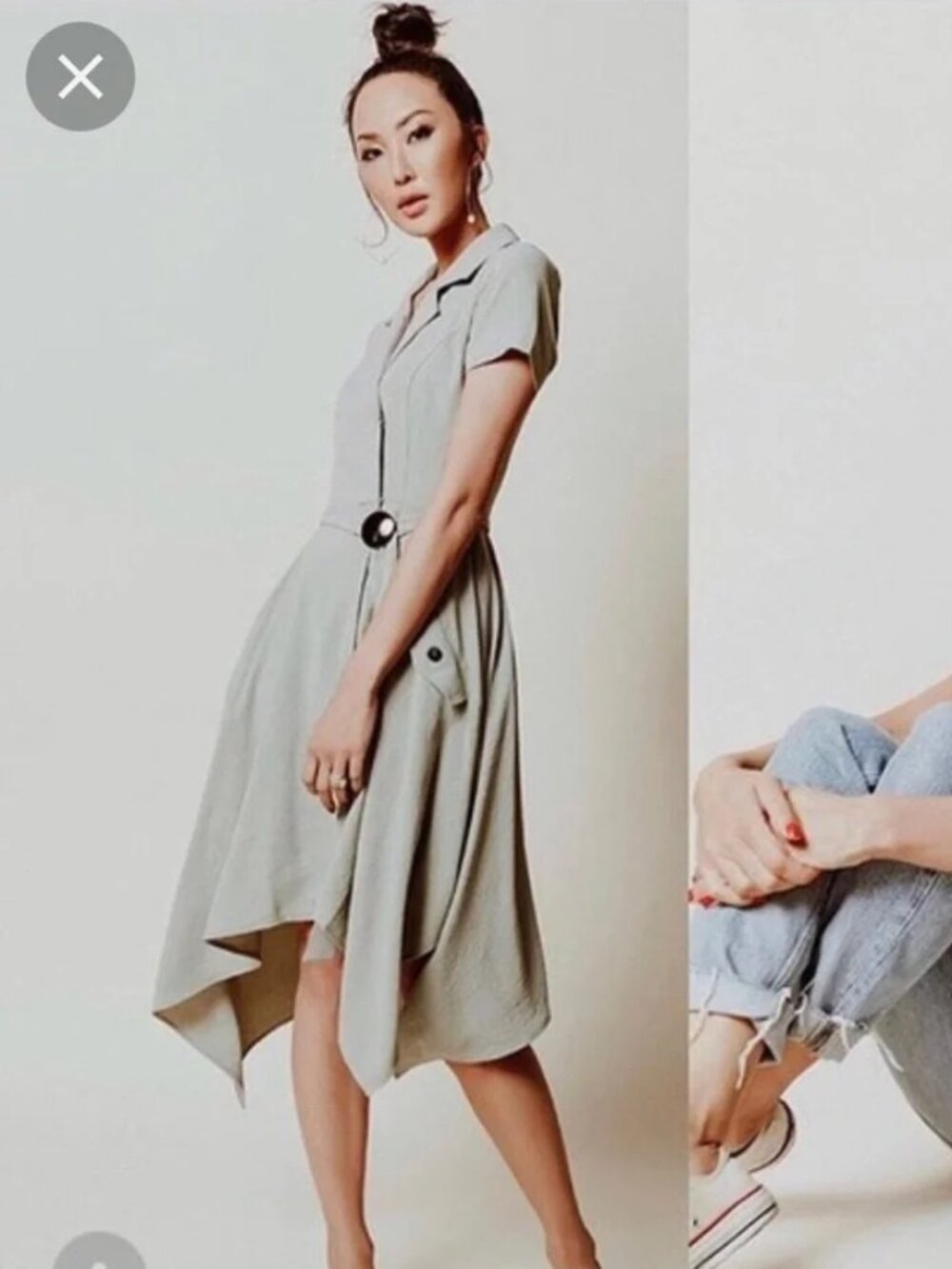 Chriselle Lim x J.O.A. Sage Green Asymmetric Trench Coat Dress Small